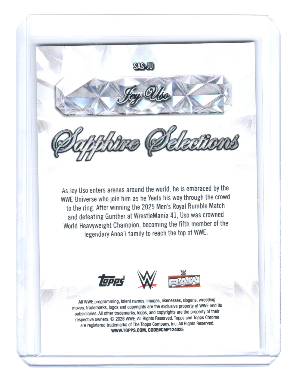 2026 Topps Chrome Sapphire Edition WWE Sapphire Selections Orange #SASJU Jey Uso 08/25