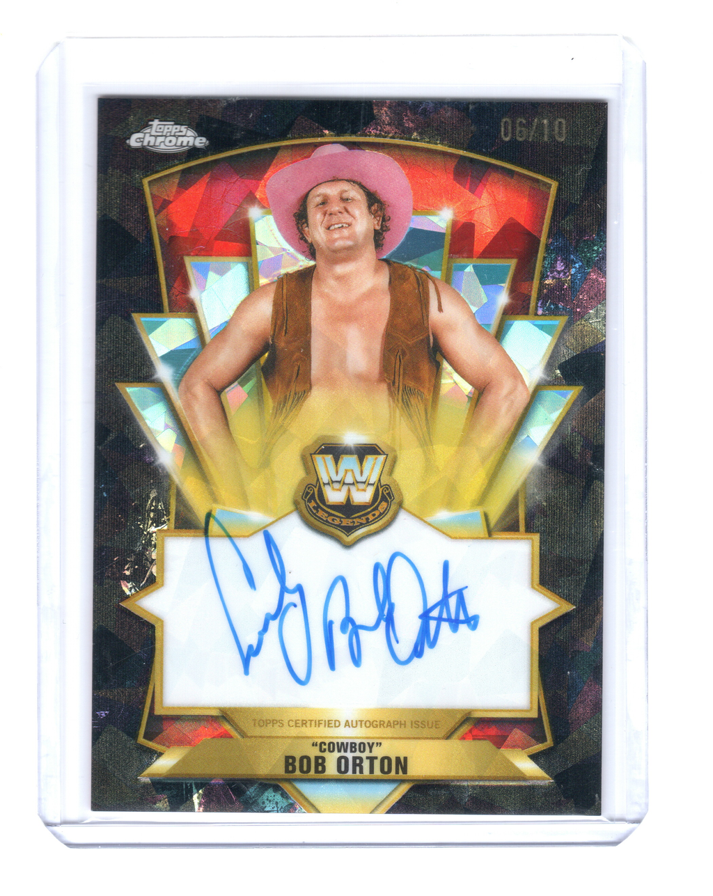 2026 Topps Chrome Sapphire Edition WWE Legendary Chrome Autographs Black #LCACB "Cowboy" Bob Orton 06/10