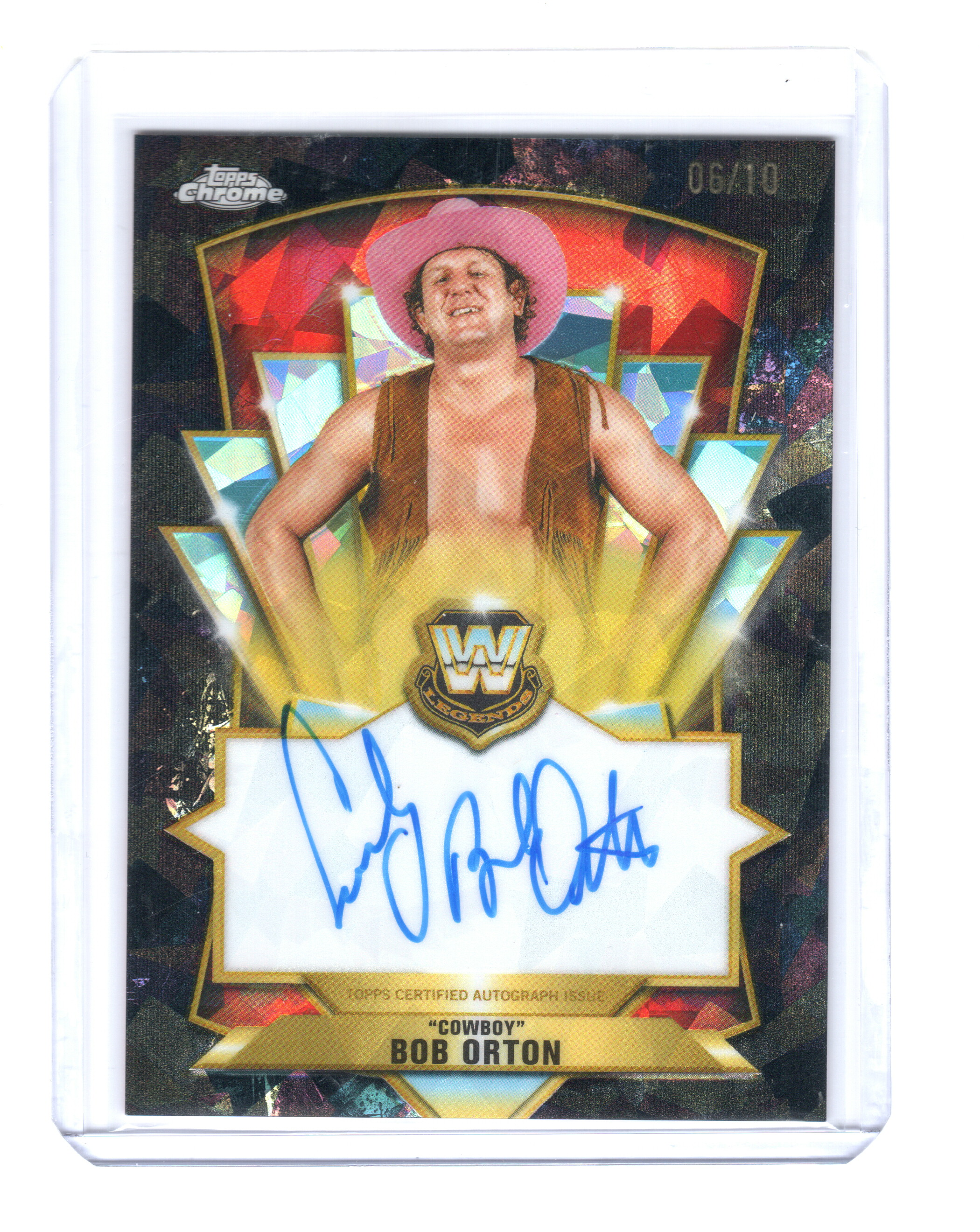 2026 Topps Chrome Sapphire Edition WWE Legendary Chrome Autographs Black #LCACB "Cowboy" Bob Orton 06/10