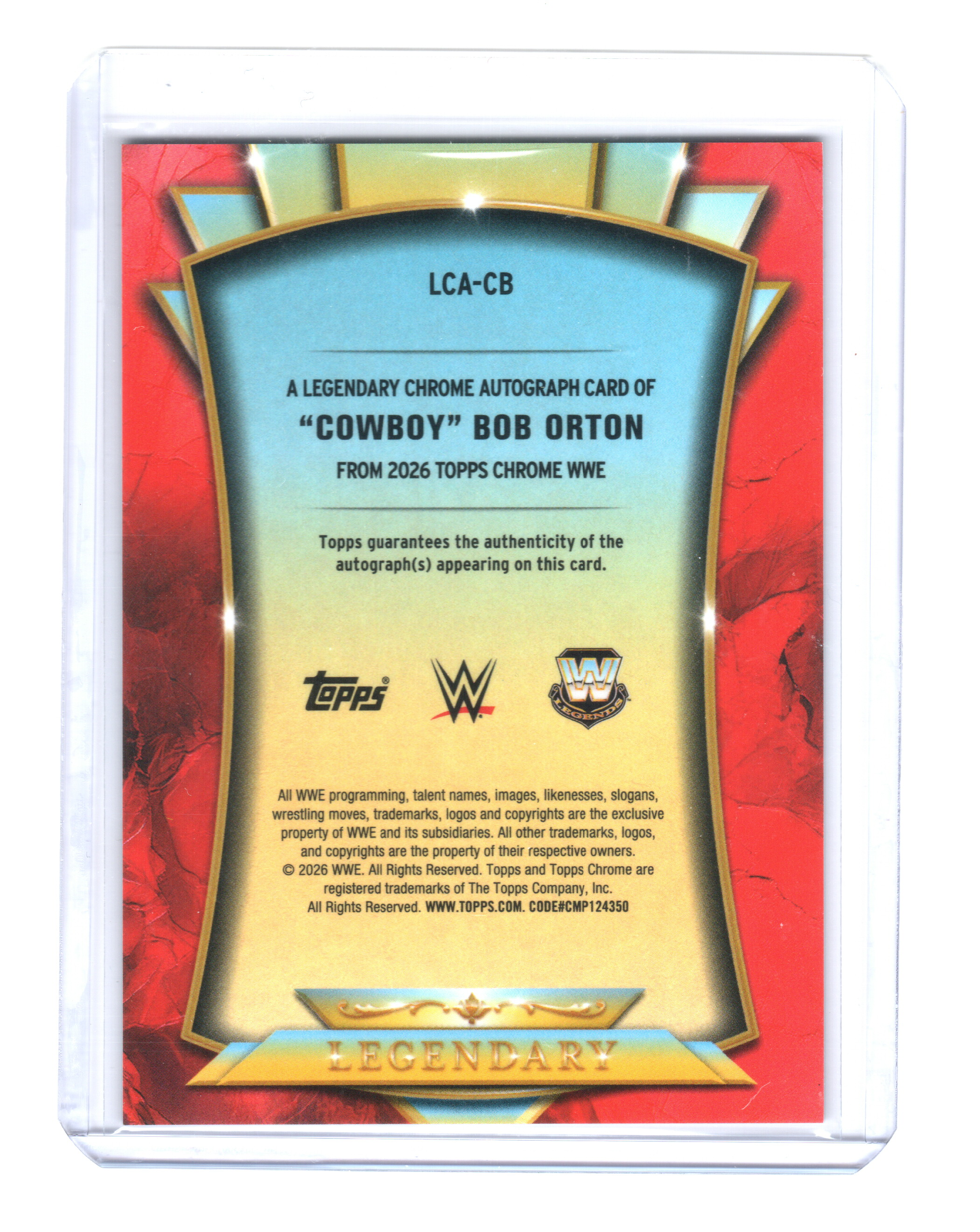2026 Topps Chrome Sapphire Edition WWE Legendary Chrome Autographs Black #LCACB "Cowboy" Bob Orton 06/10