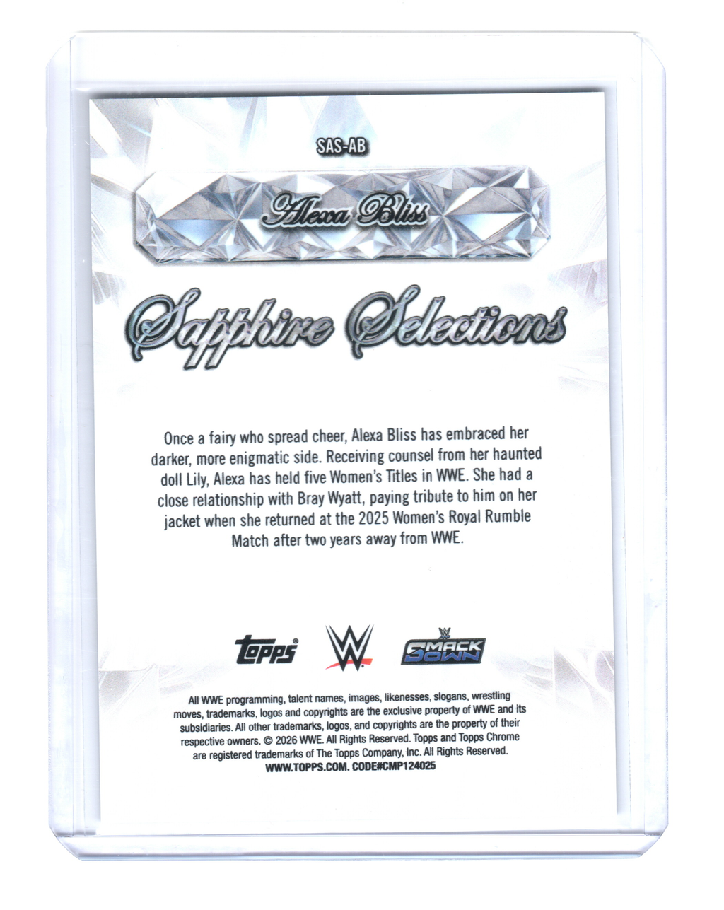 2026 Topps Chrome Sapphire Edition WWE Sapphire Selections #SASAB Alexa Bliss