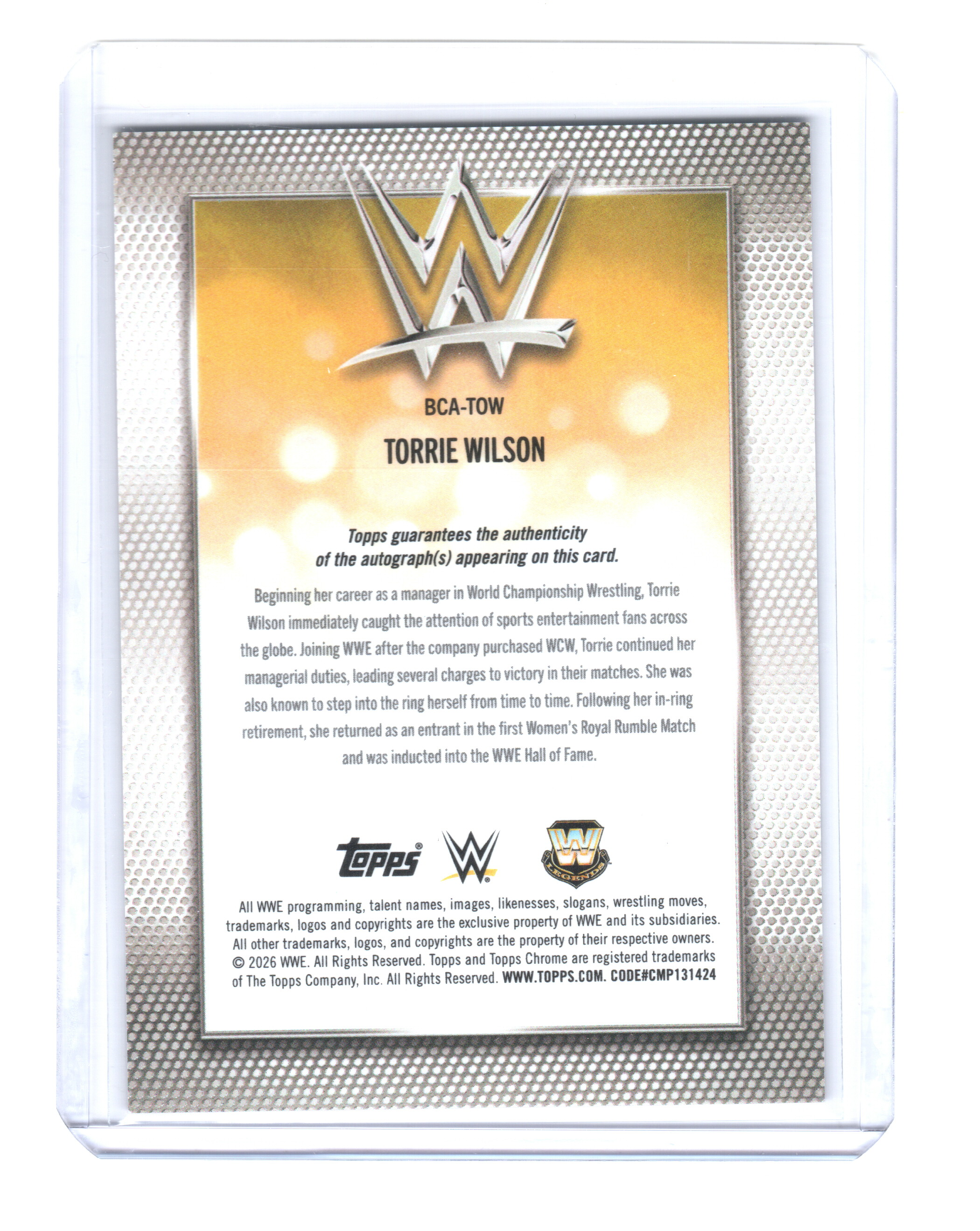 2026 Topps Chrome Sapphire Edition WWE Autographs Red #BCATOW Torrie Wilson 4/5