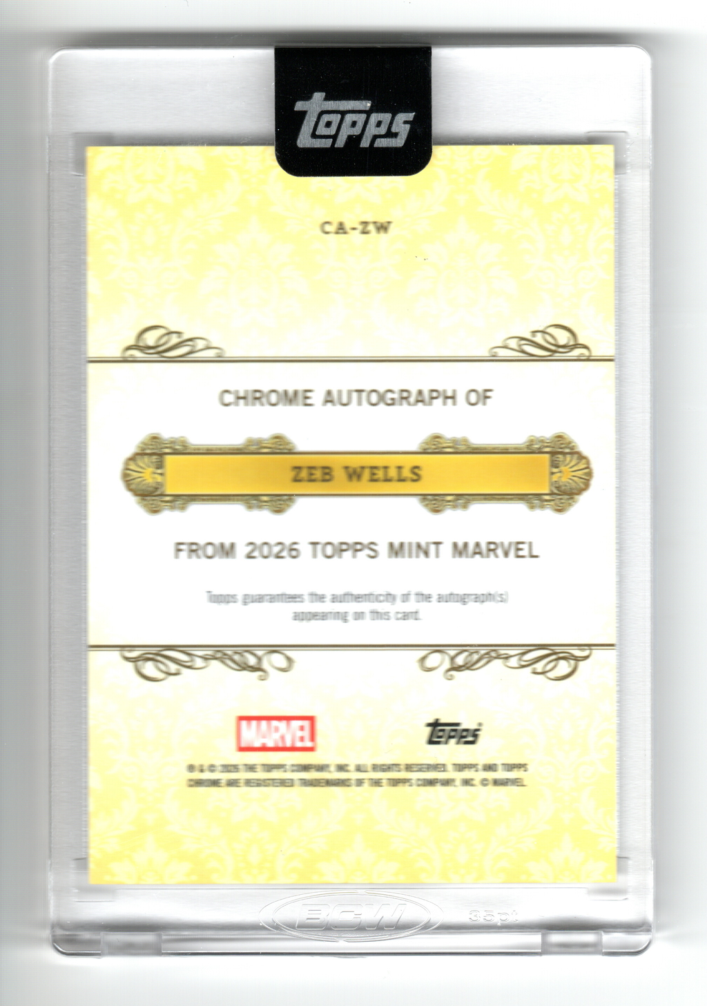 2026 Topps Marvel Mint Chrome Comic Creator Autographs #CAZW Zeb Wells