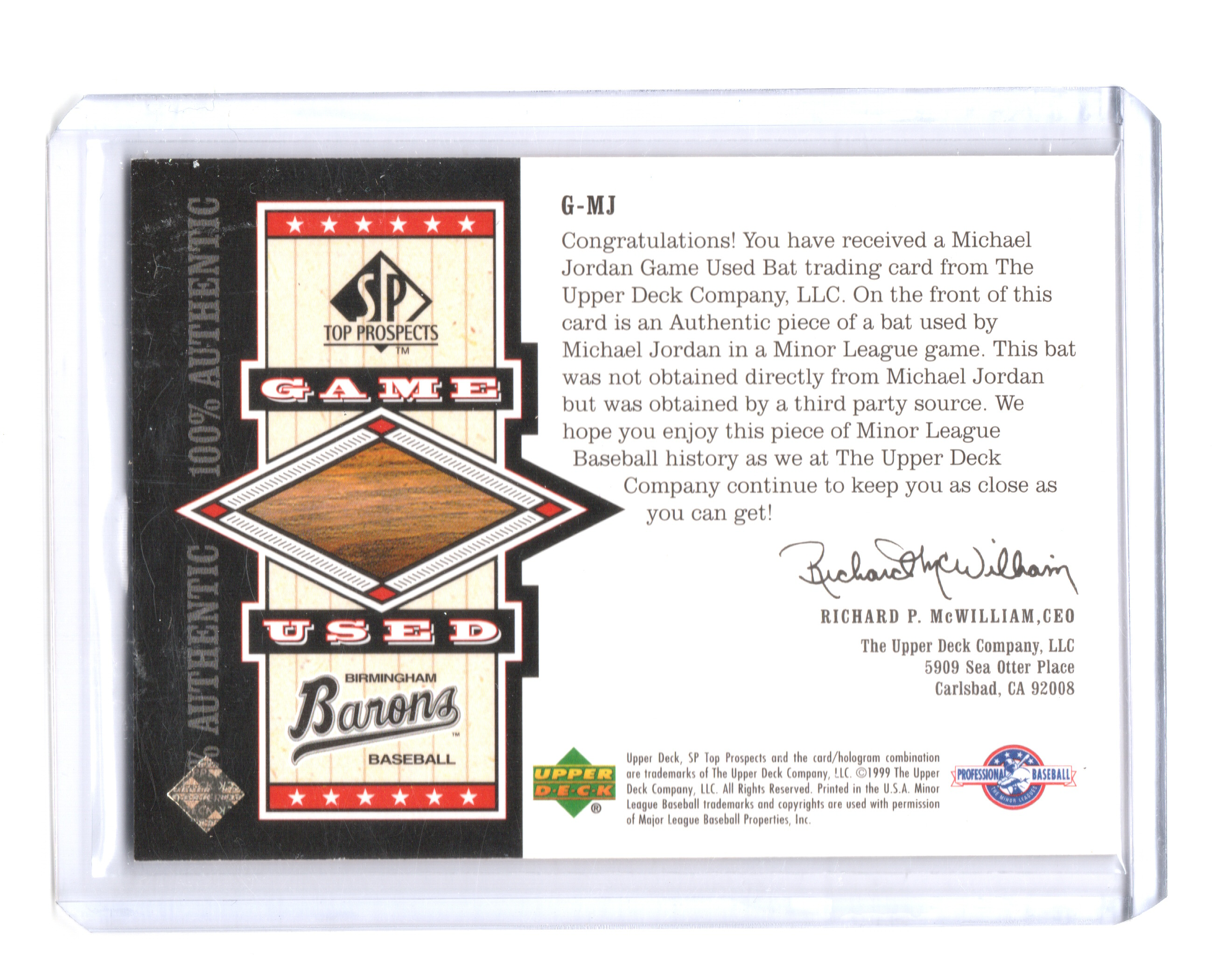 2000 SP Top Prospects Game Used Bats #GMJ Michael Jordan
