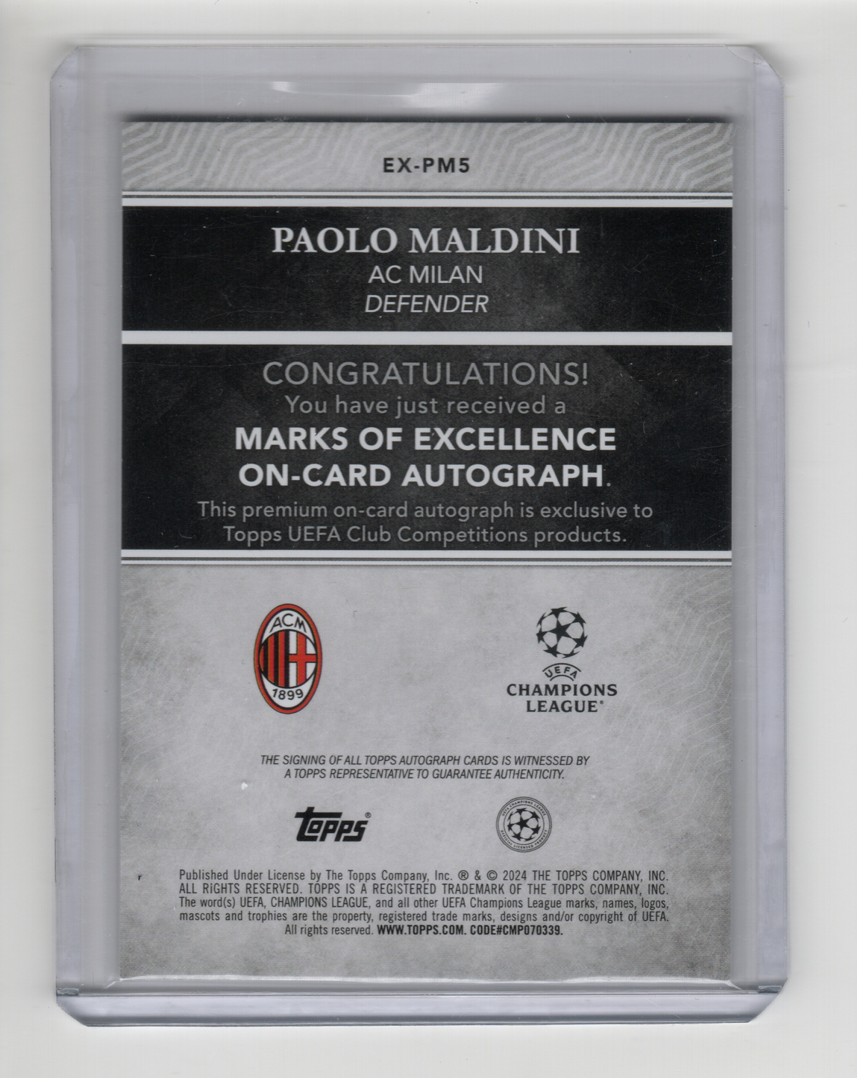 2024/25 Topps Museum UCC Paolo Maldini Marks of Excellence Purple Auto /10