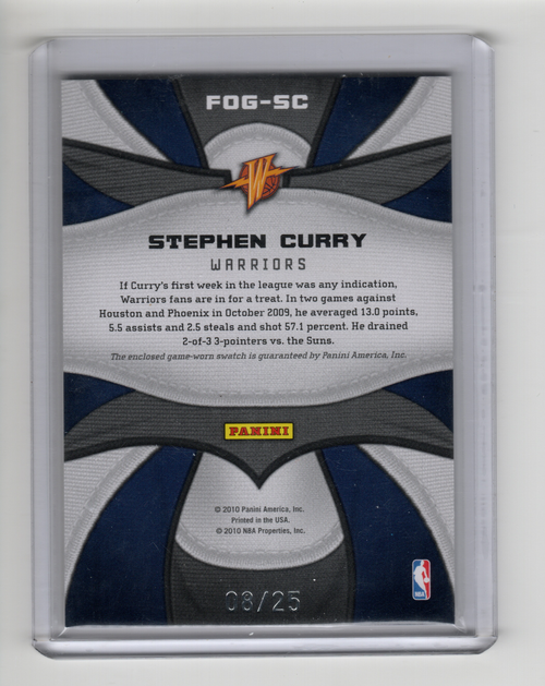 2009/10 Certified Fabric of the Game Stephen Curry Jersey Rookie 08/25