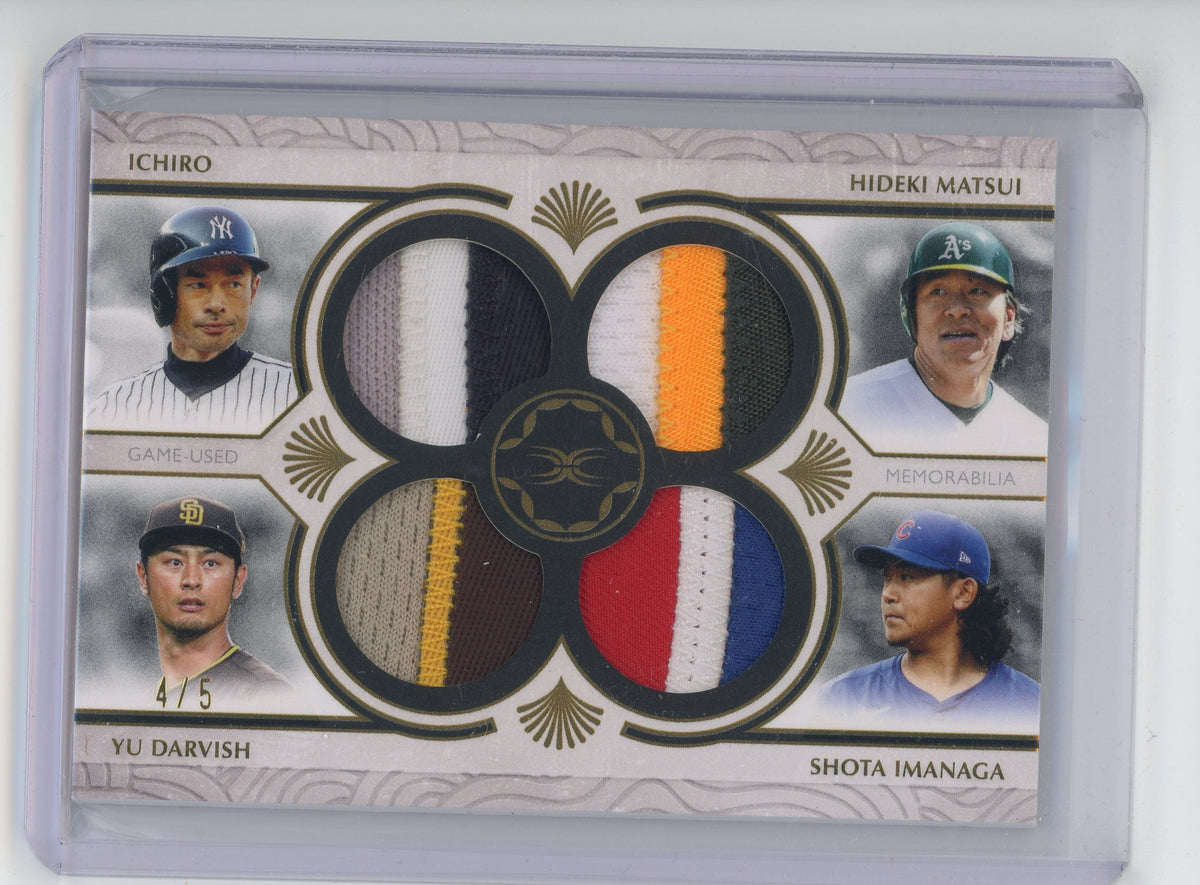 2025 Topps Definitive Quad Game Used Patch Ichiro/Yu Darvish/Hideki Matsui/Shota Imanaga /5
