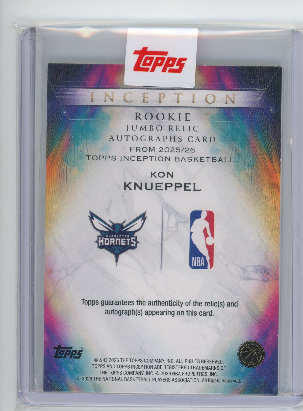 2025/26 Topps Inception Kon Knueppel Jumbo Relic RC Auto