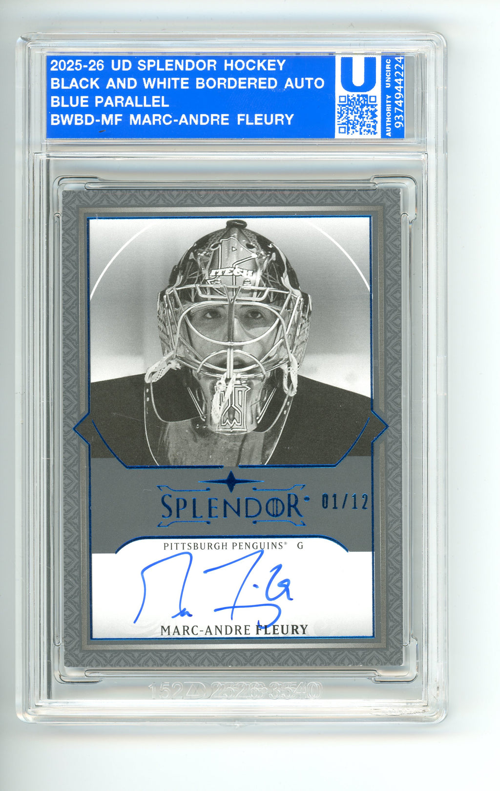 2025/26 UD Splendor Black and White Blue Marc-Andre Fleury Auto /12