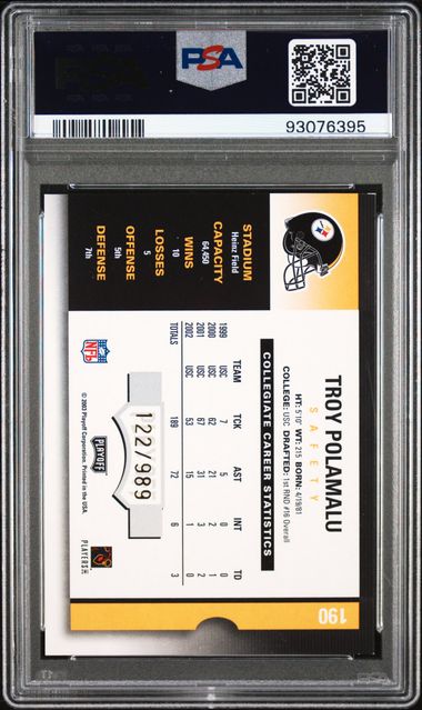 2003 Playoff Contenders #190 Troy Polamalu AU /989 RC Auto PSA 8